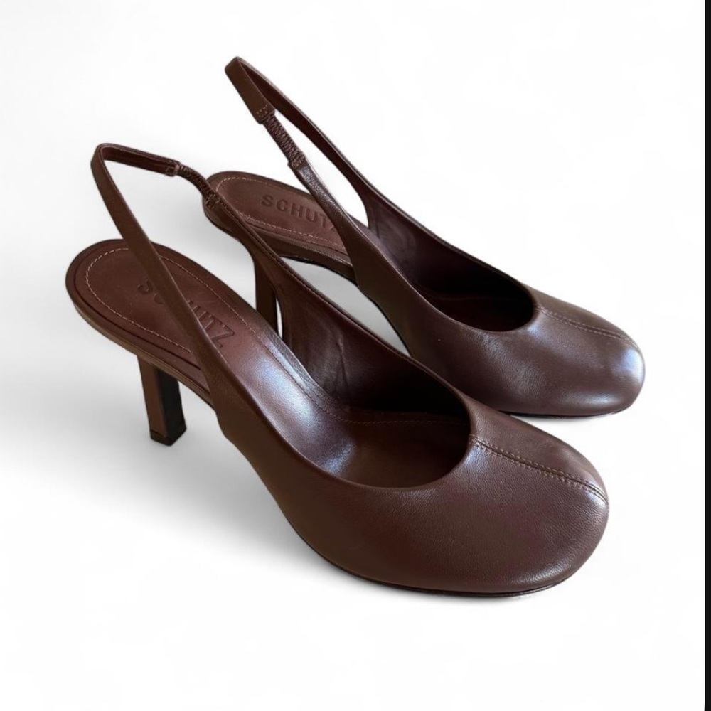 SCHUTZ Brown Leather Slingback Pumps